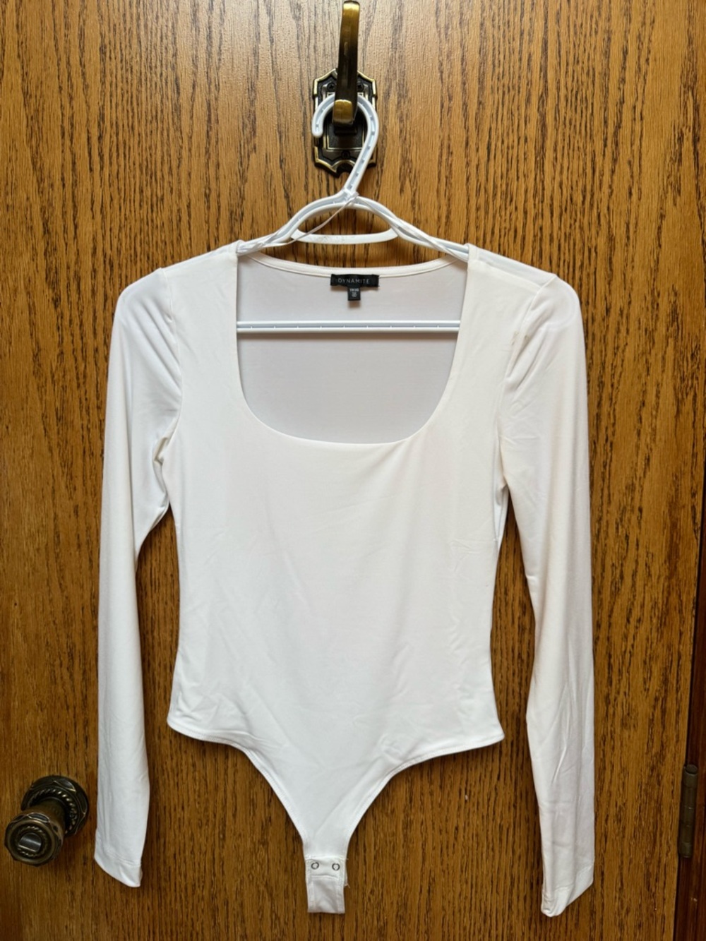 Dynamite White Long Sleeve Scoop Neck Bodysuit